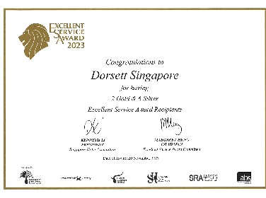 Excellent Service Award 2023 won by Dorsett Singapore.