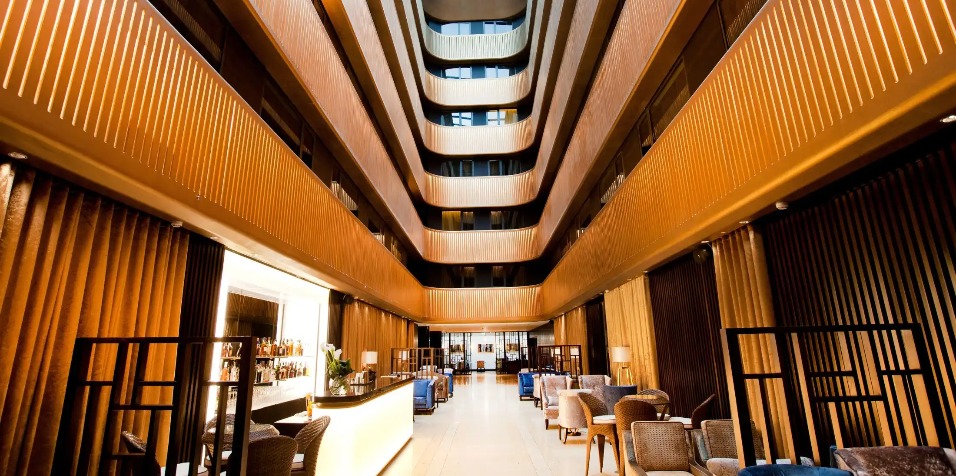 Interior of the Jin Bar at Dorsett Shepherds Bush London Hotel.