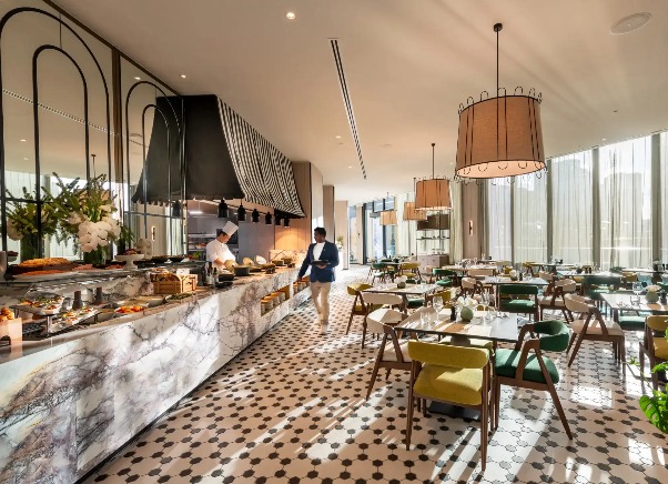 Dining area at Port Bistro buffet, Dorsett Melbourne